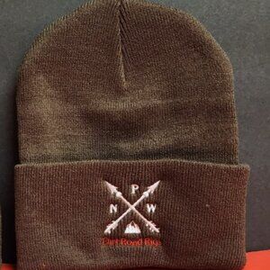 White PNW Arrows Brown Knit Cuffed Beanie
